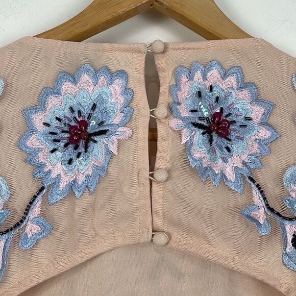 NWT ASOS Maternity Dress Size 8 Pink Embroidery Beaded Flowers Open Back Tulle - Picture 8 of 9